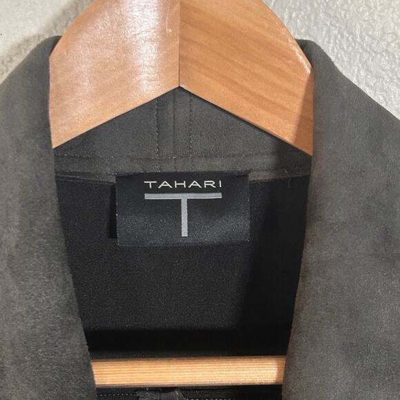 Tahari T Faux Suede Moto Jacket Women’s Gray Waterfall Layered Casual Chic Sz XS - Picture 3 of 10